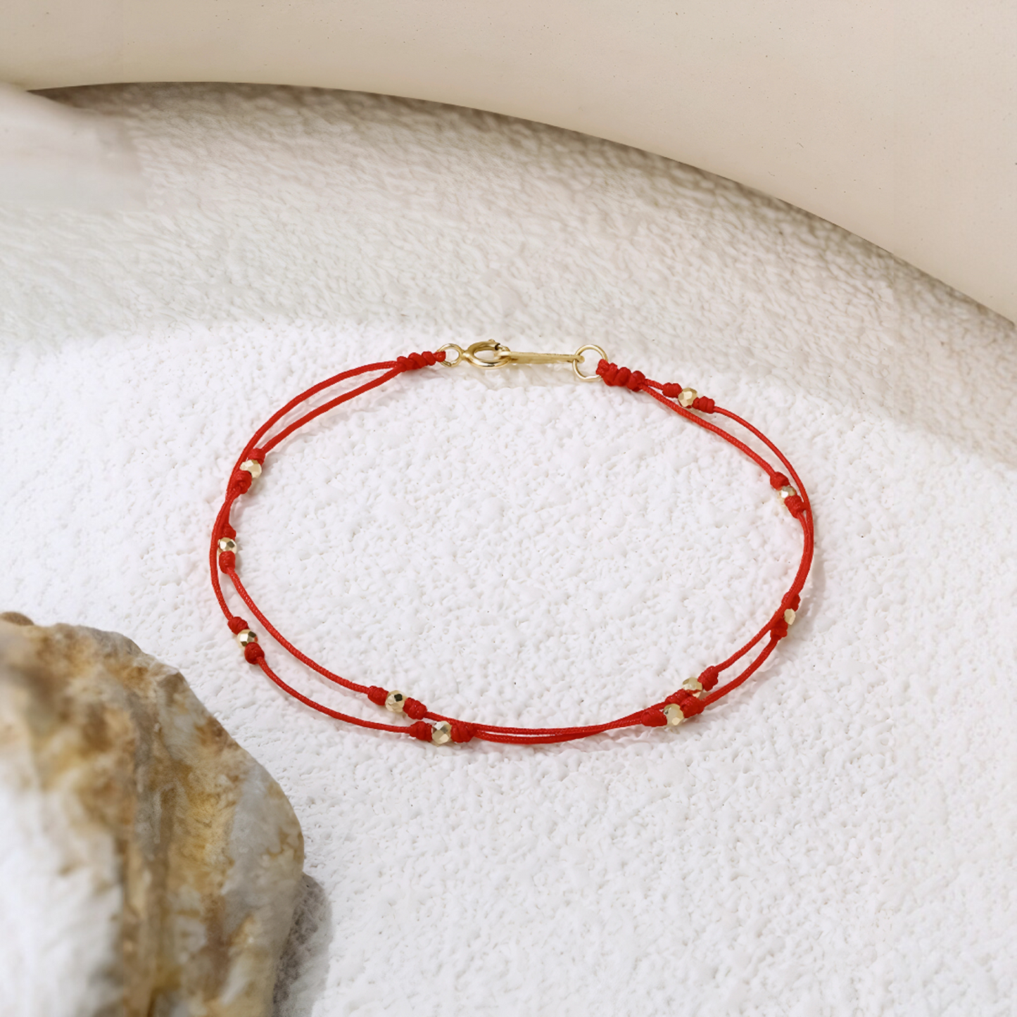 18K Real Gold Beads Gold Ball Red Rope Braided Bracelet