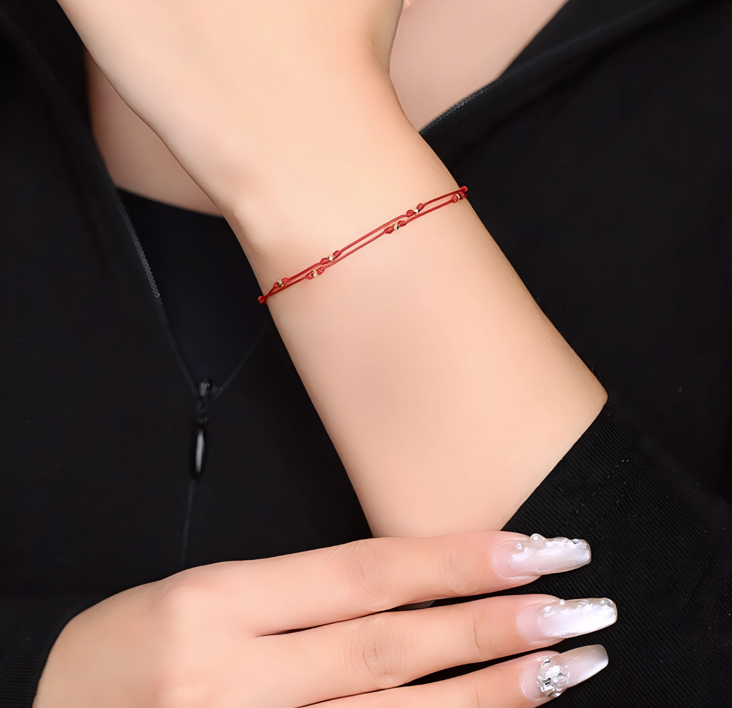 18K Real Gold Beads Gold Ball Red Rope Braided Bracelet