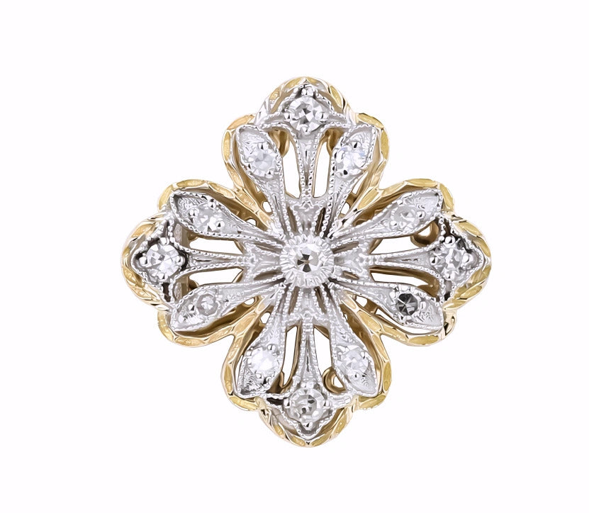 18K Gold Diamond Four-Leaf Lucky Clover Elegant Clasp Pendant