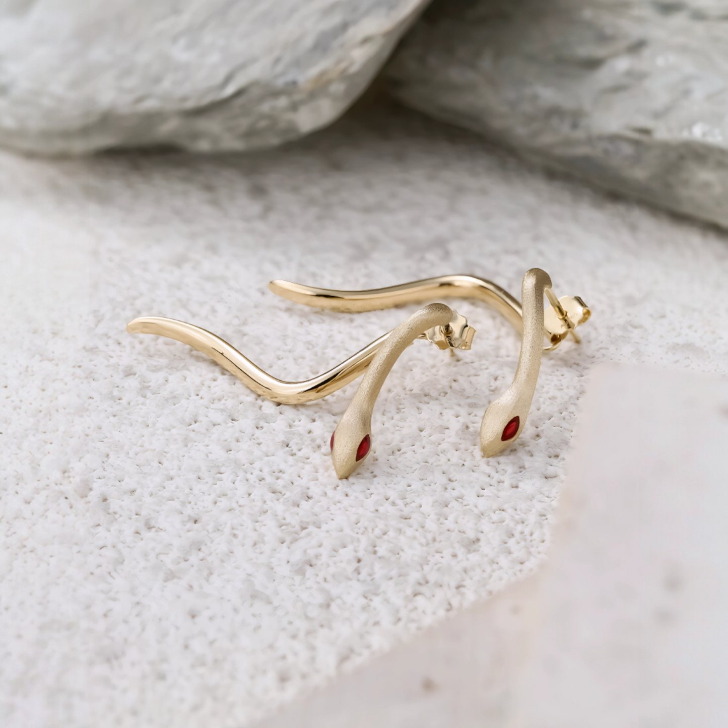 18K Gold Unique and Trendy Snake Stud Earrings