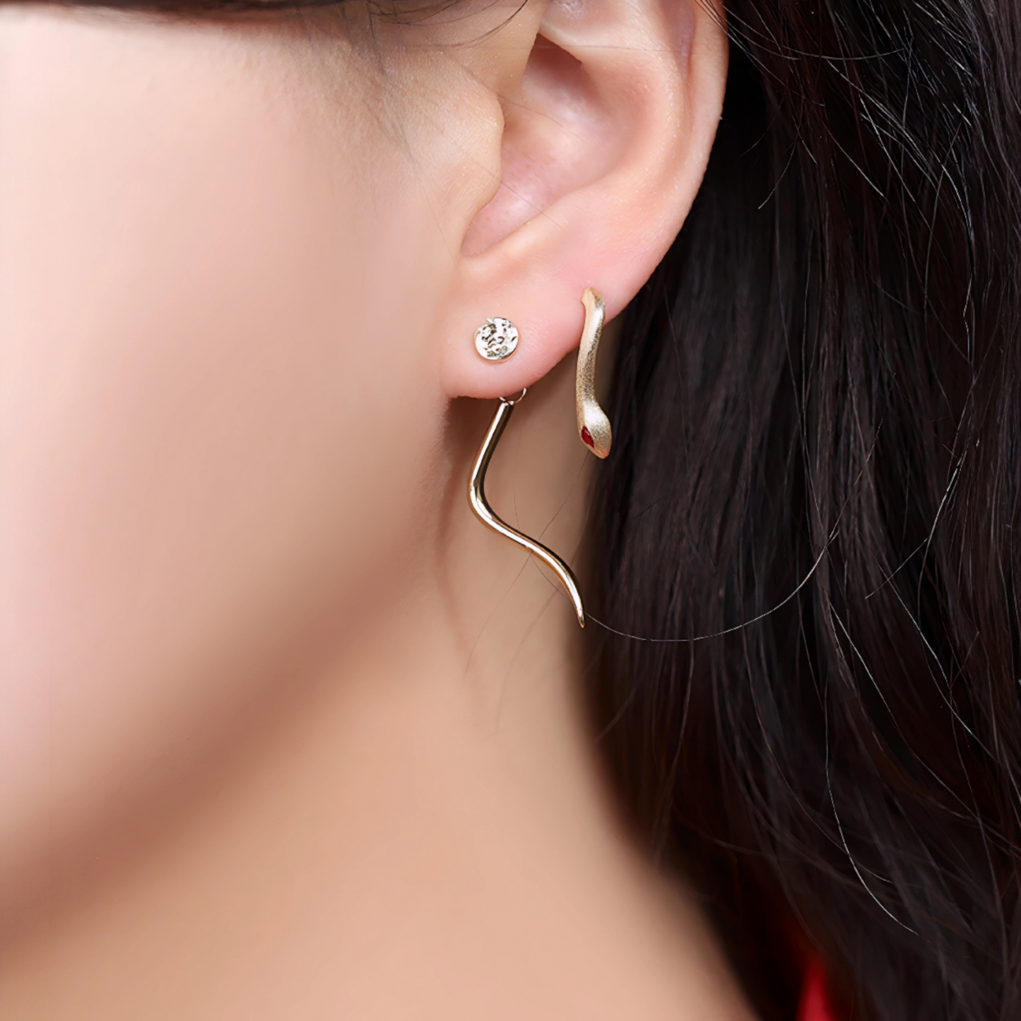 18K Gold Unique and Trendy Snake Stud Earrings