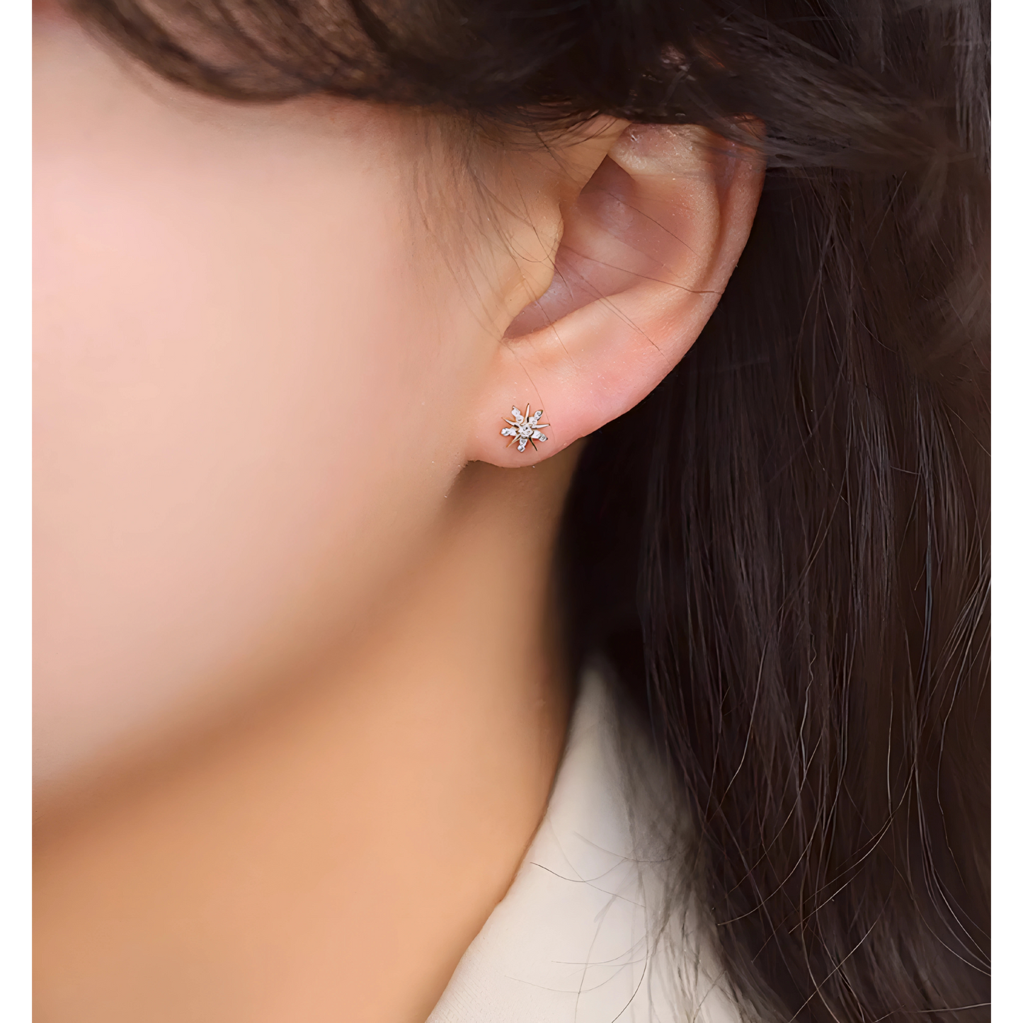 18K Gold Diamond Snowflake Lightning Casual Screw Back Earrings