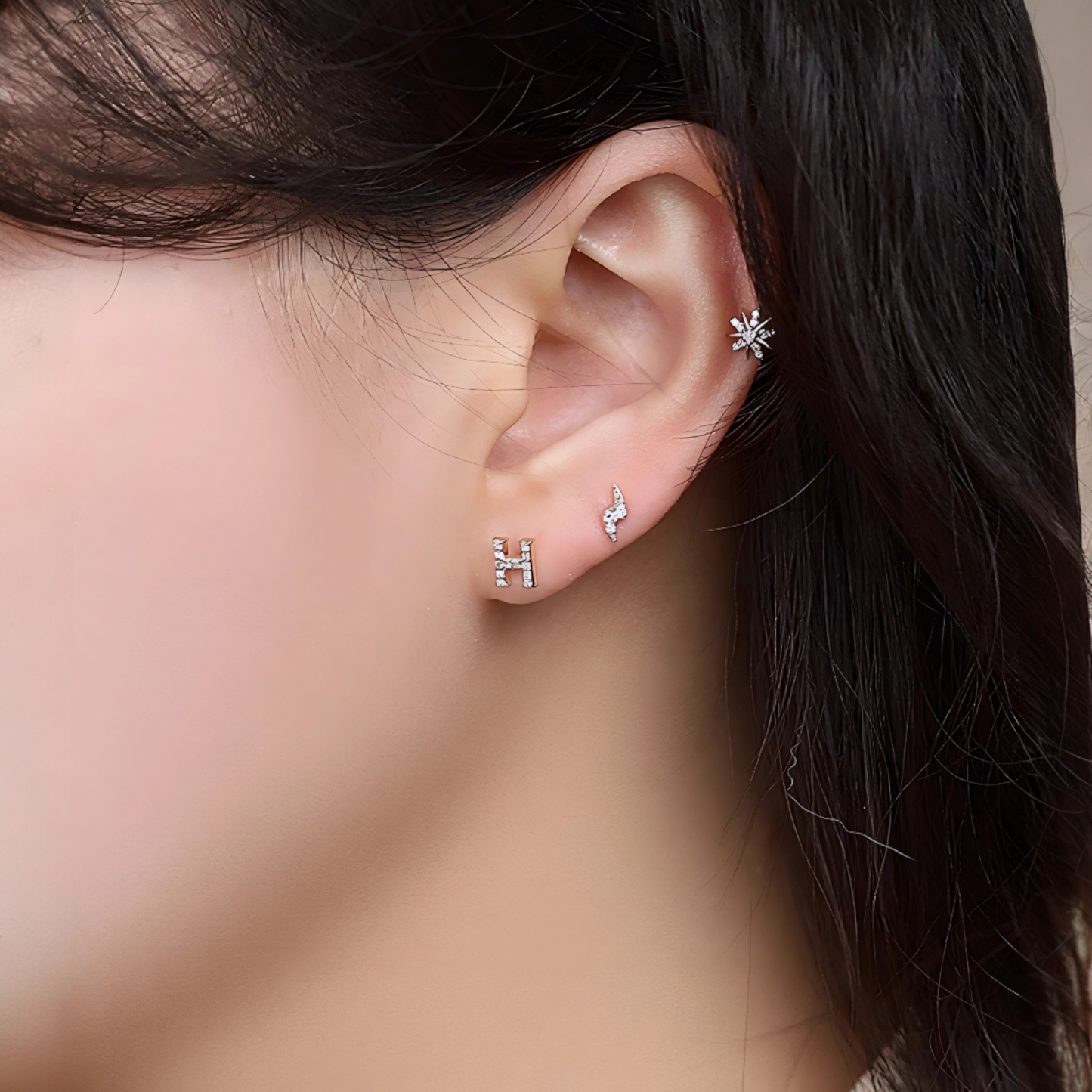 18K Gold Diamond Snowflake Lightning Casual Screw Back Earrings