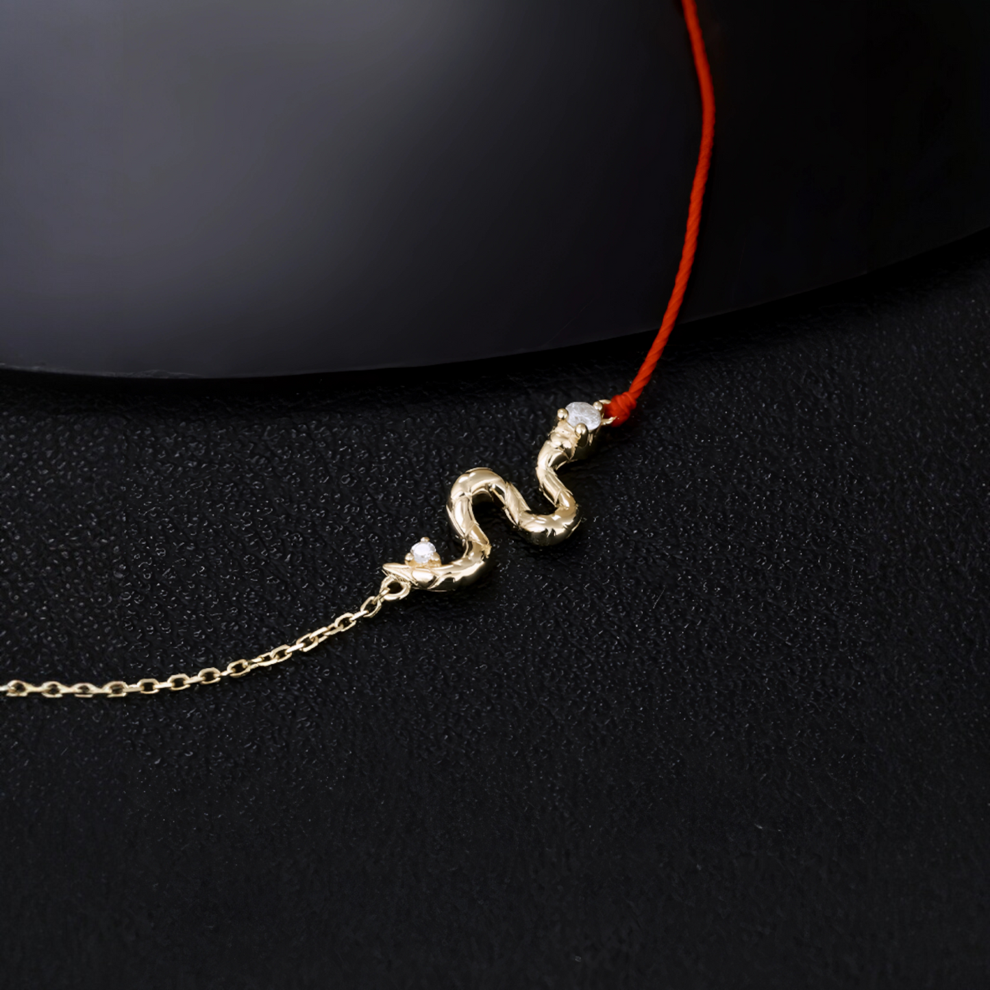 18K Gold Diamond Snake Simple Elegant Red Braided Bracelet
