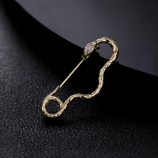18K Gold Diamond Snake Shaped Brooch Pin Elegant Gift
