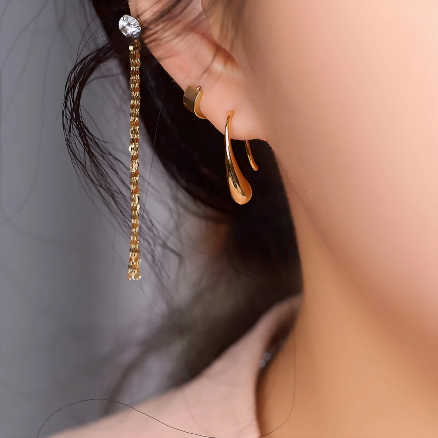 18K Gold Unique and Trendy Prince Rupert's drop Teardrop U-Shaped Hooks Earrings