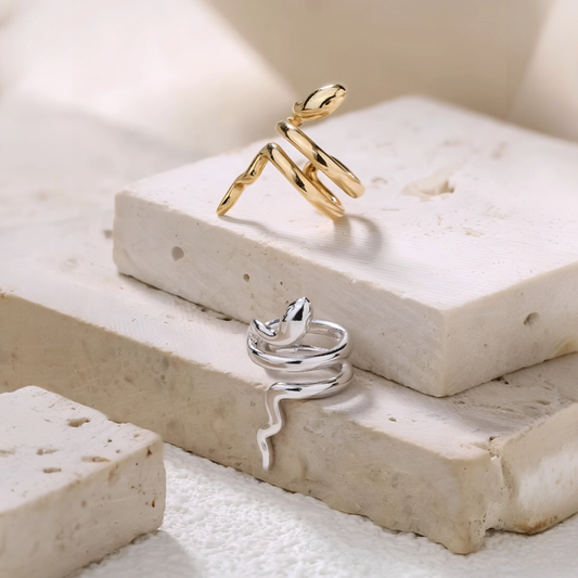 18K Gold Unique and Trendy Snake Ear Wrap Clip Earrings No Piercing