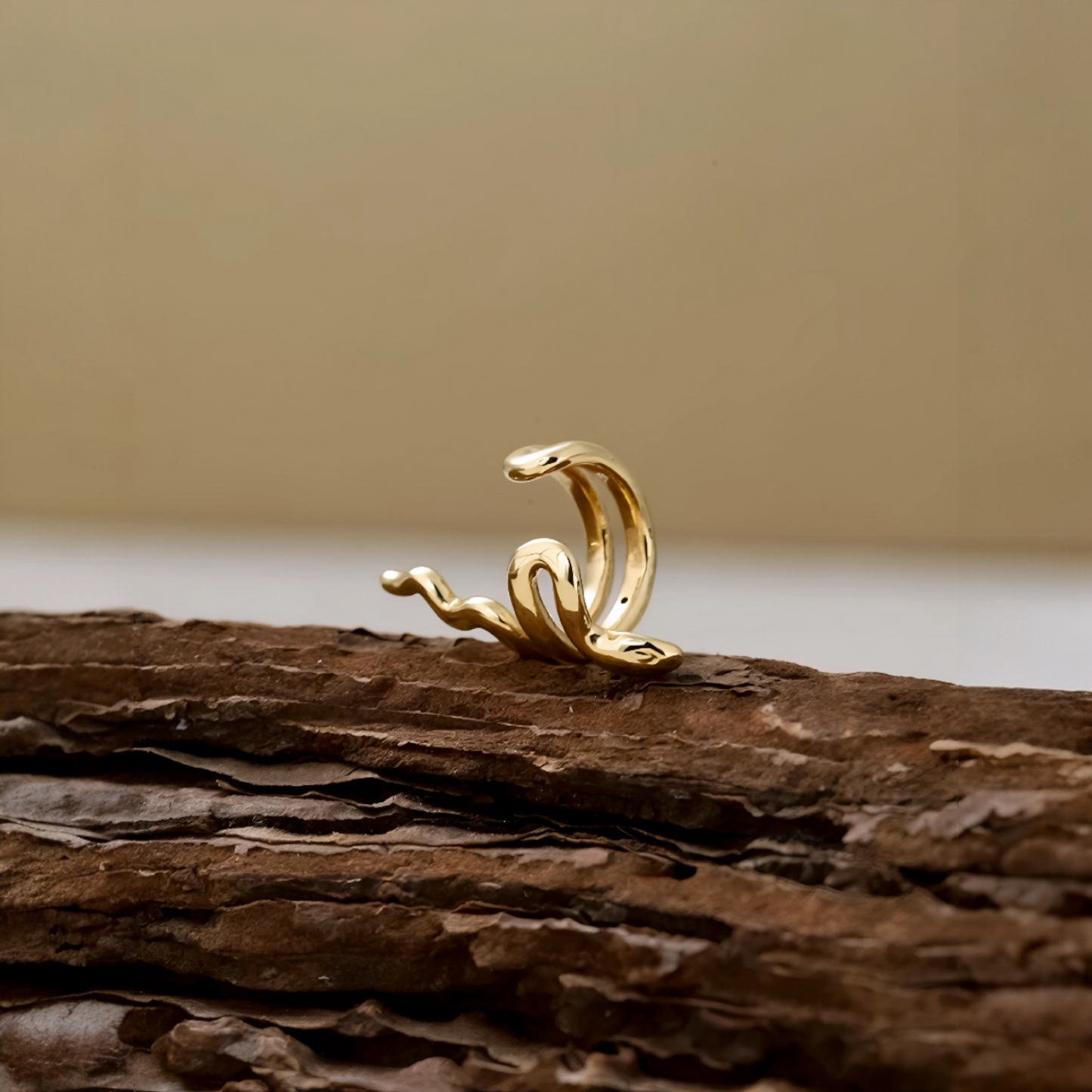 18K Gold Unique and Trendy Snake Ear Wrap Clip Earrings No Piercing