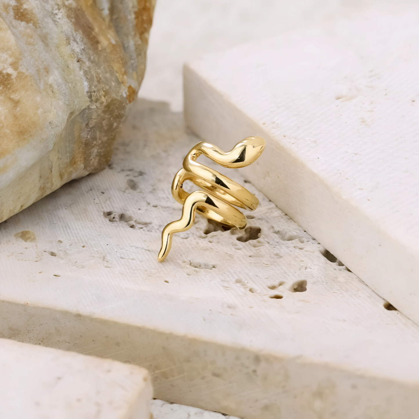 18K Gold Unique and Trendy Snake Ear Wrap Clip Earrings No Piercing