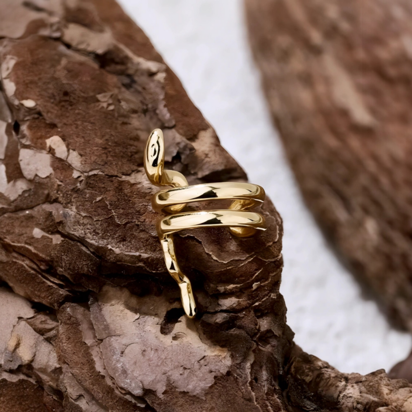 18K Gold Unique and Trendy Snake Ear Wrap Clip Earrings No Piercing