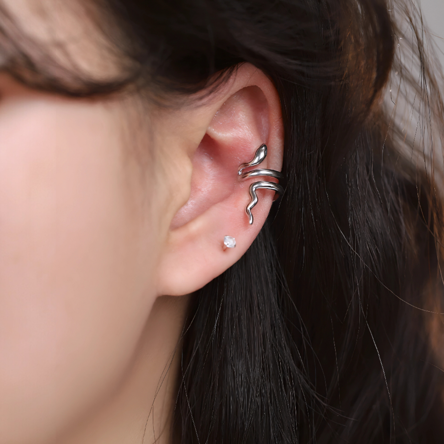 18K Gold Unique and Trendy Snake Ear Wrap Clip Earrings No Piercing