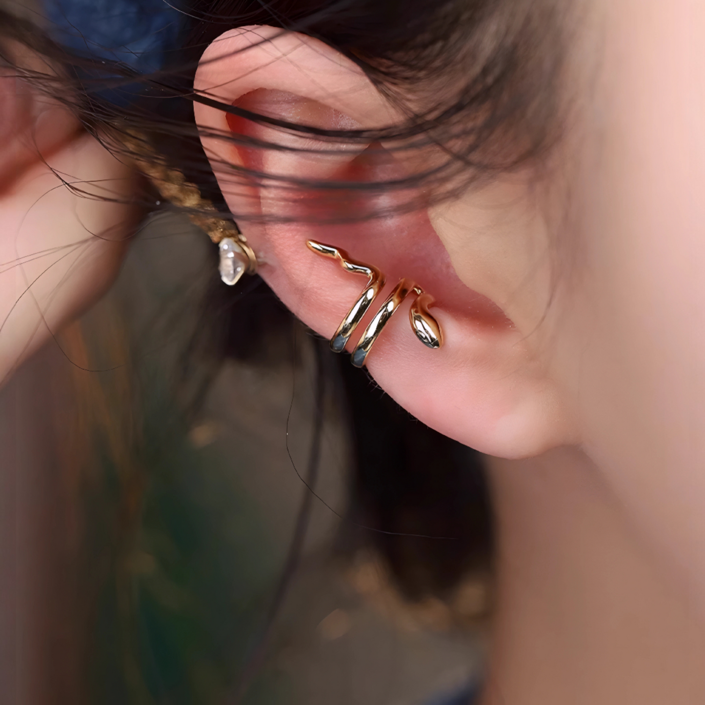 18K Gold Unique and Trendy Snake Ear Wrap Clip Earrings No Piercing