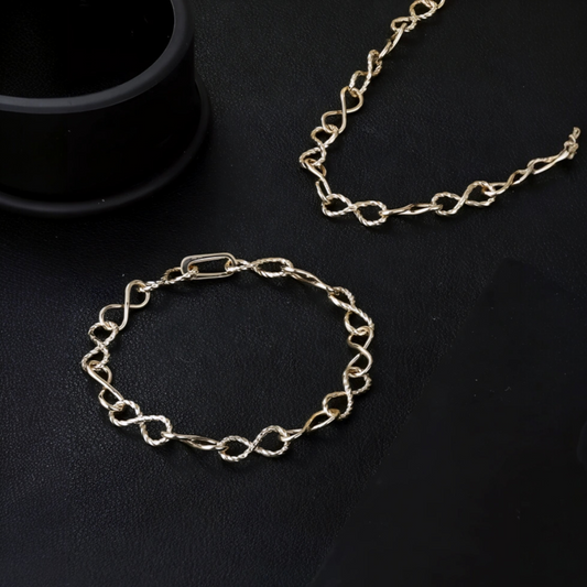 18K Real Gold Twisted Shape 8 Infinity Möbius Link Chain Bracelet and Necklace