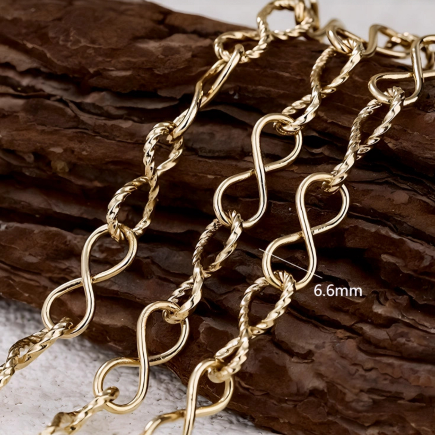 18K Real Gold Twisted Shape 8 Infinity Möbius Link Chain Bracelet and Necklace