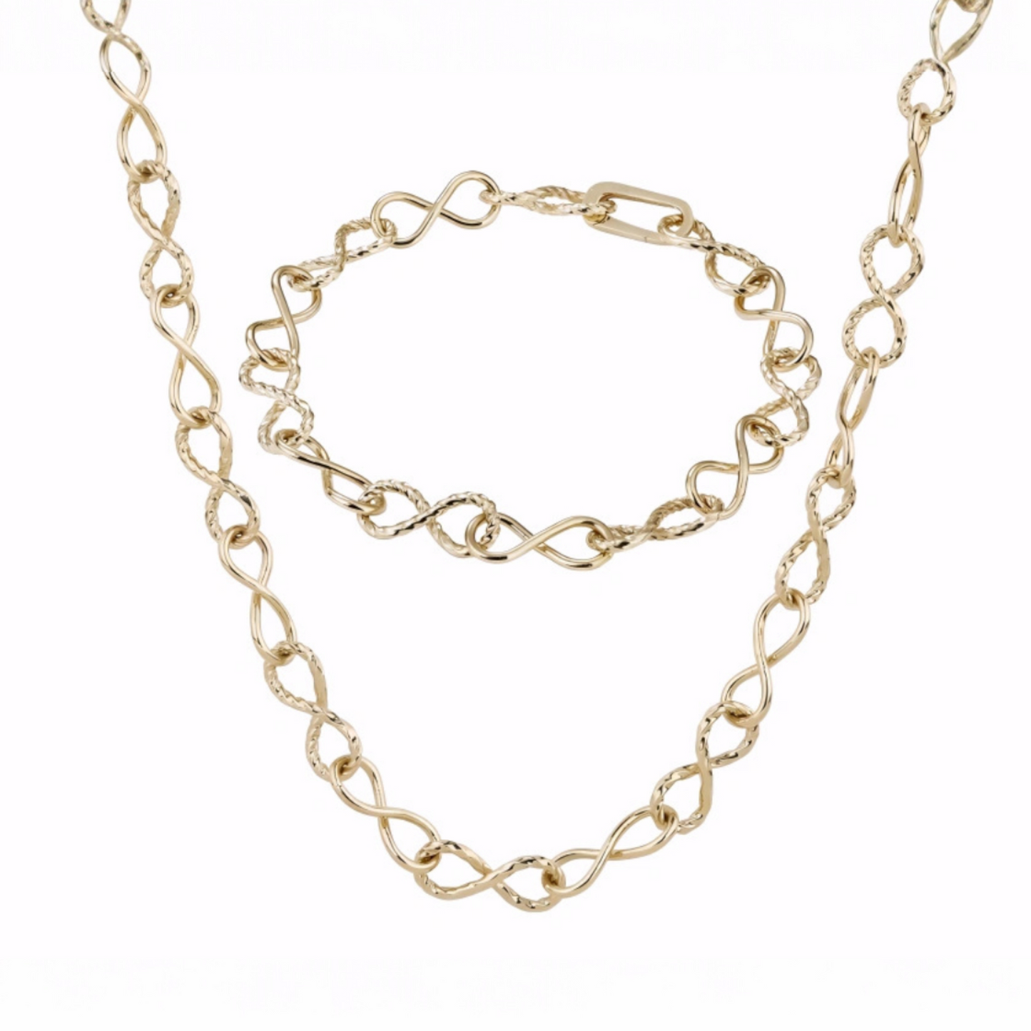 18K Real Gold Twisted Shape 8 Infinity Möbius Link Chain Bracelet and Necklace