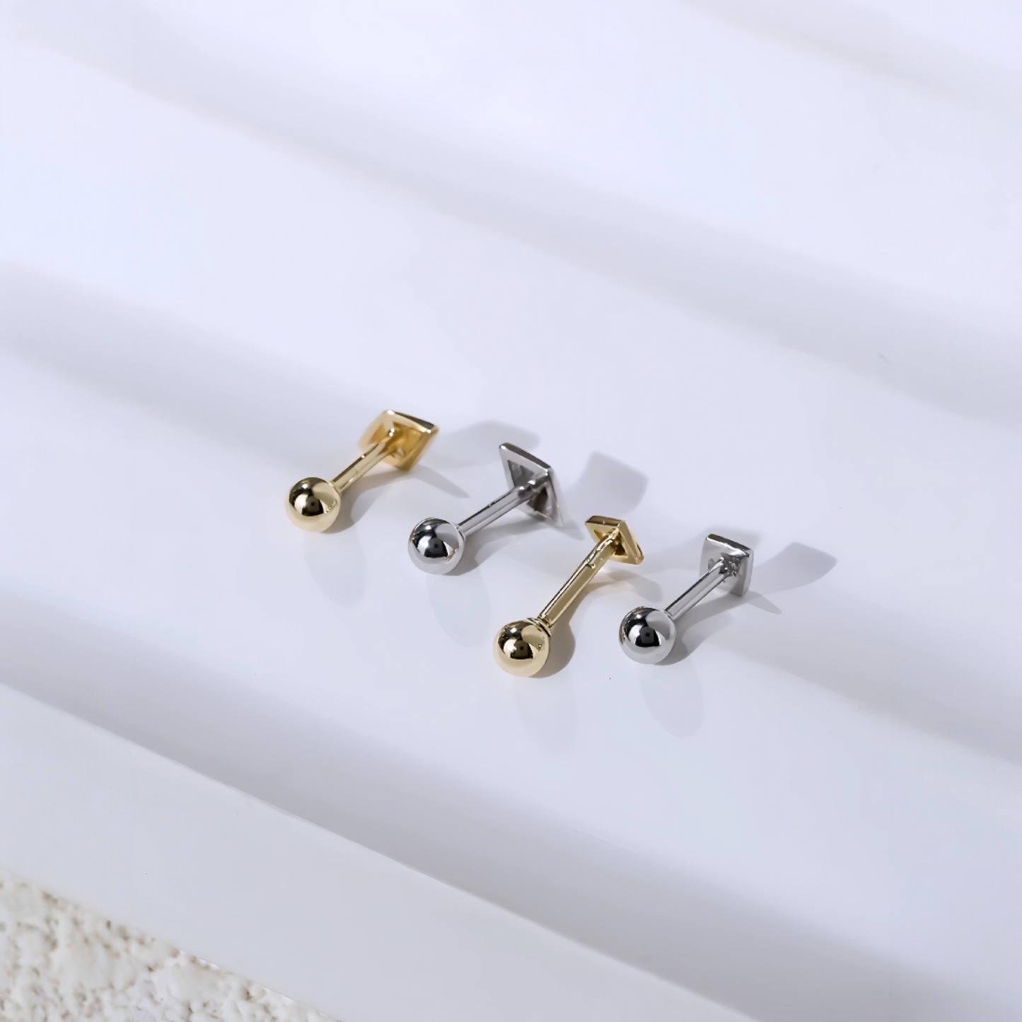 18K Gold Casual Square and Diamond-Shaped Studded Unisex Cartilage Screw Back Earrings