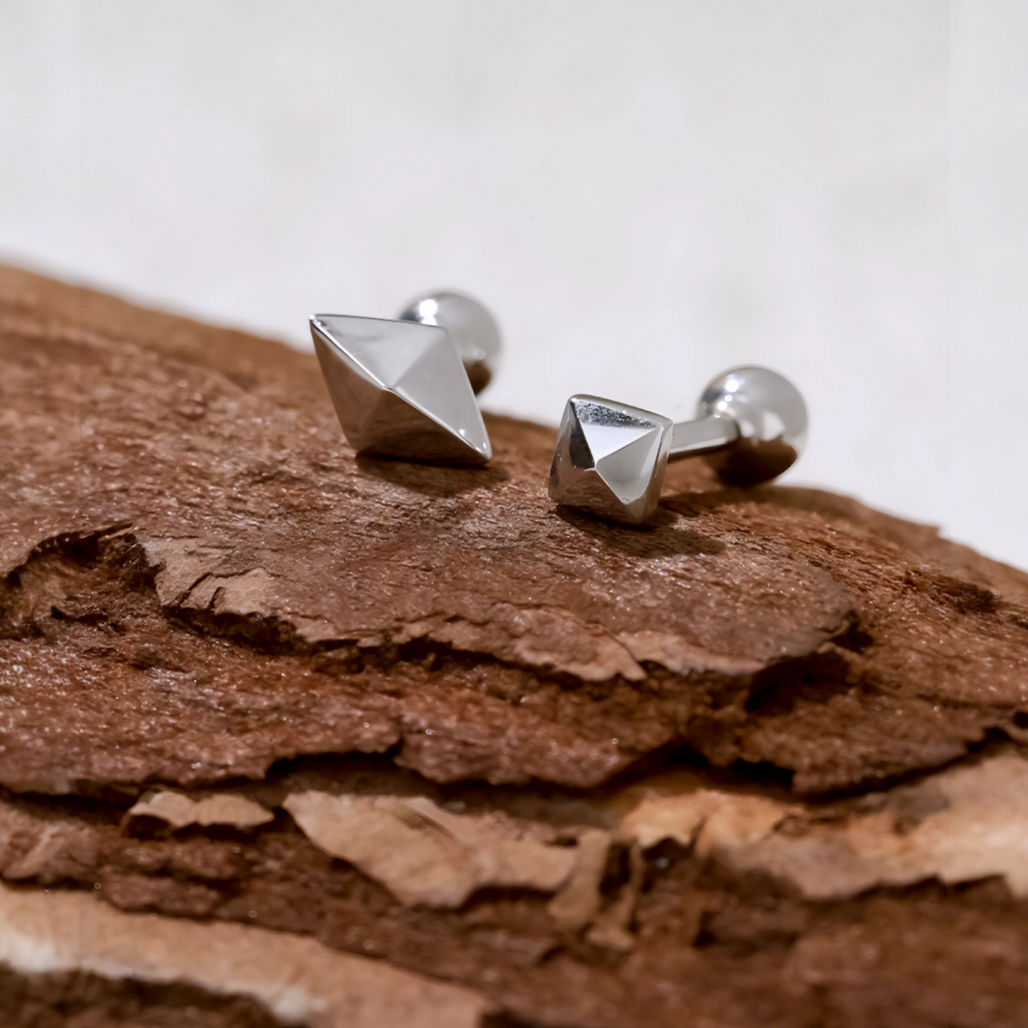 18K Gold Casual Square and Diamond-Shaped Studded Unisex Cartilage Screw Back Earrings