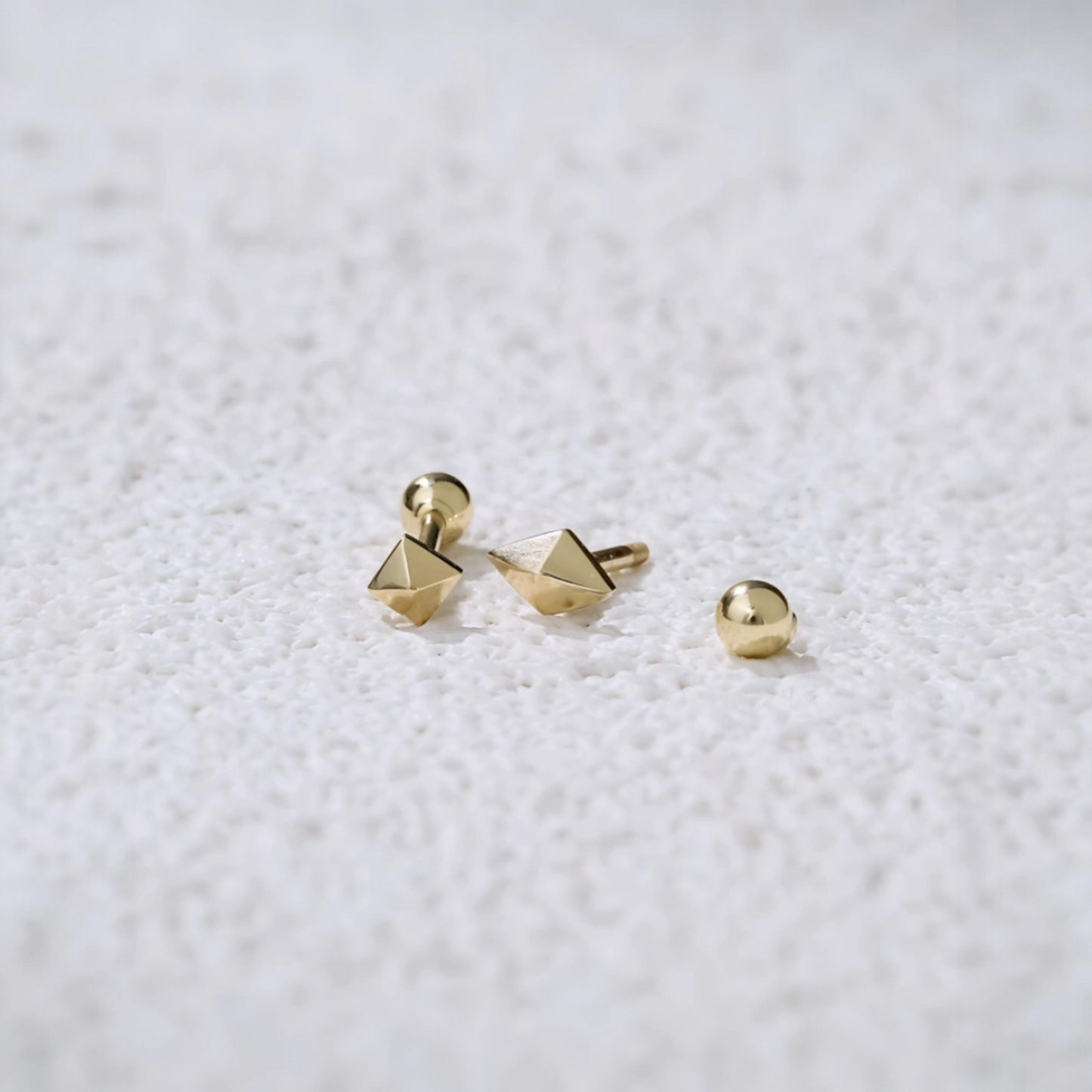 18K Gold Casual Square and Diamond-Shaped Studded Unisex Cartilage Screw Back Earrings