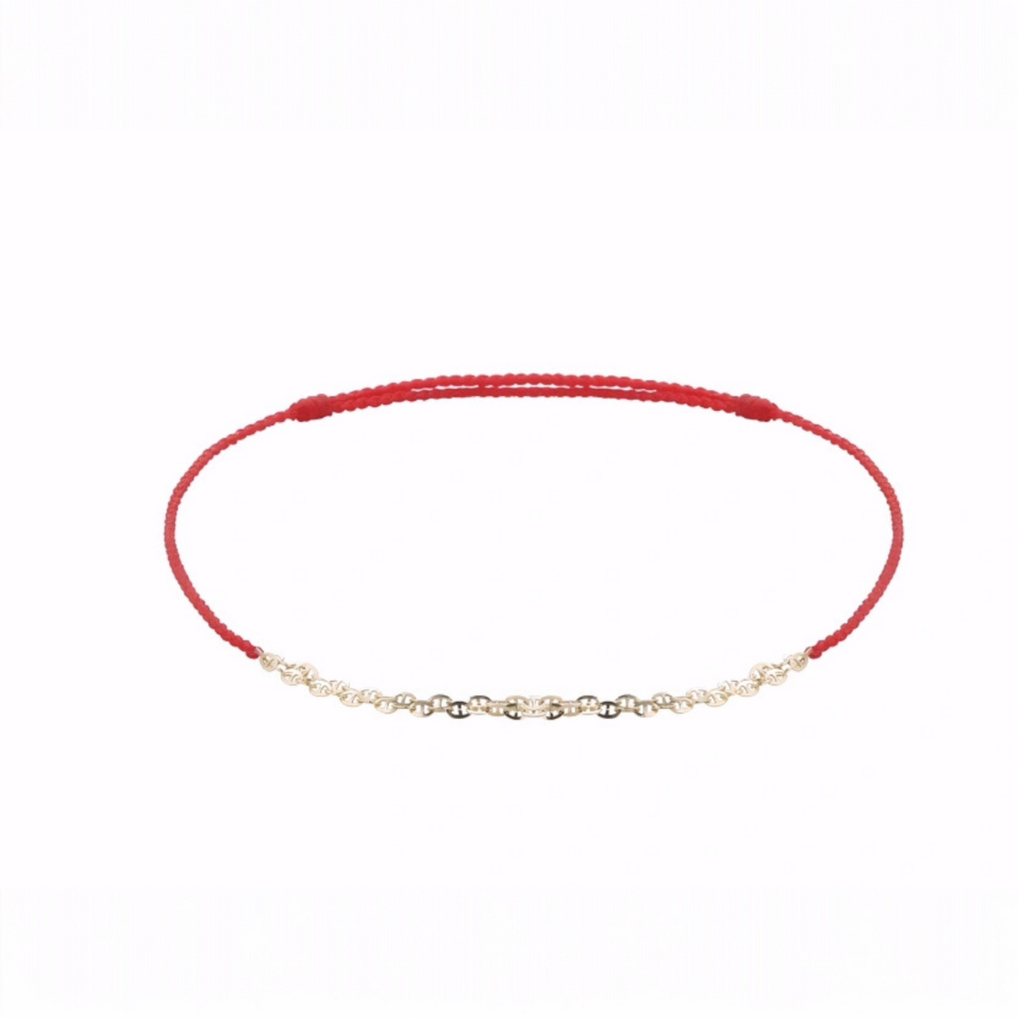 18K Real Gold Sparkling Gold Chain with Red Rope Braided Bracelet