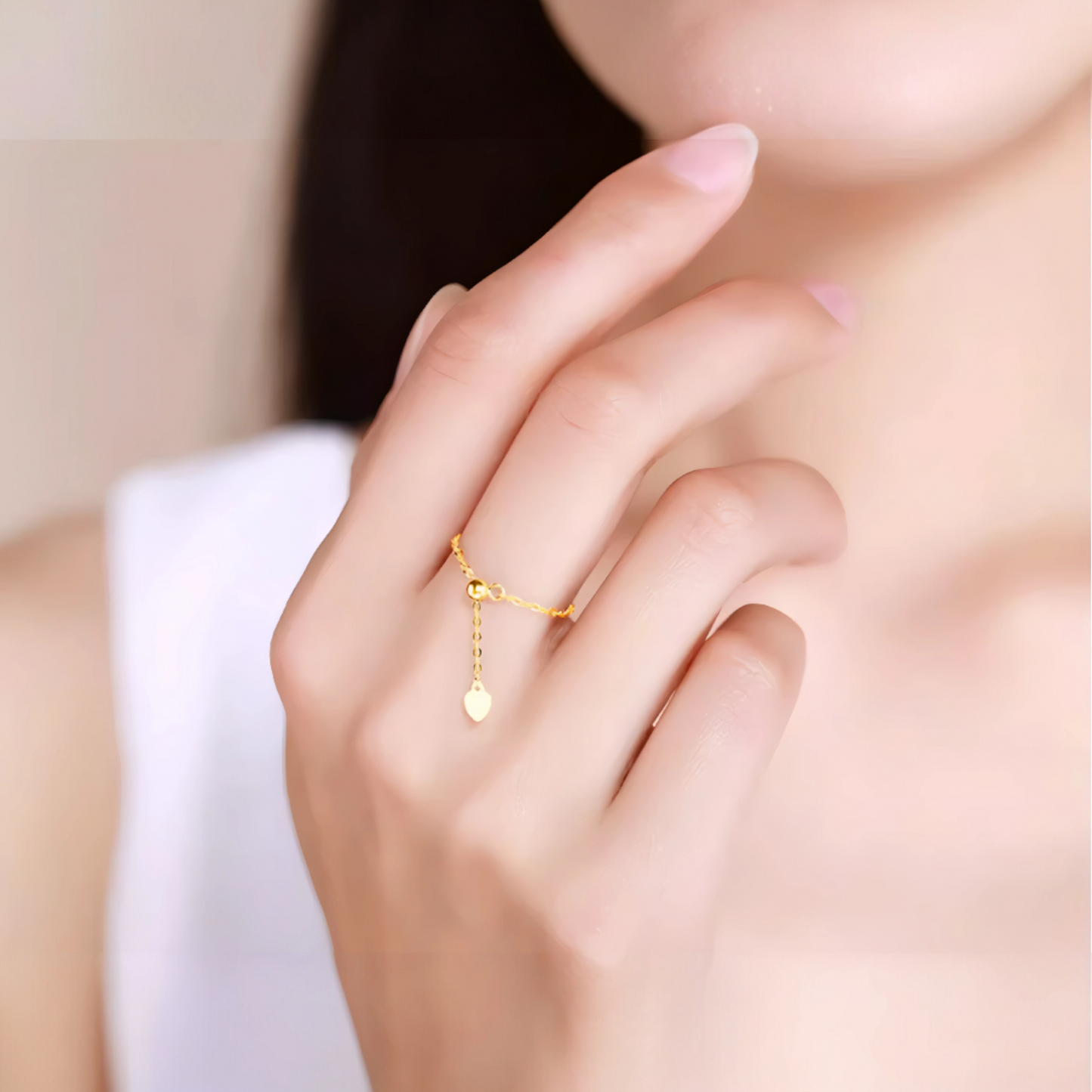 18K Gold Shining Trendy Beads Adjustable Chain Soft Ring