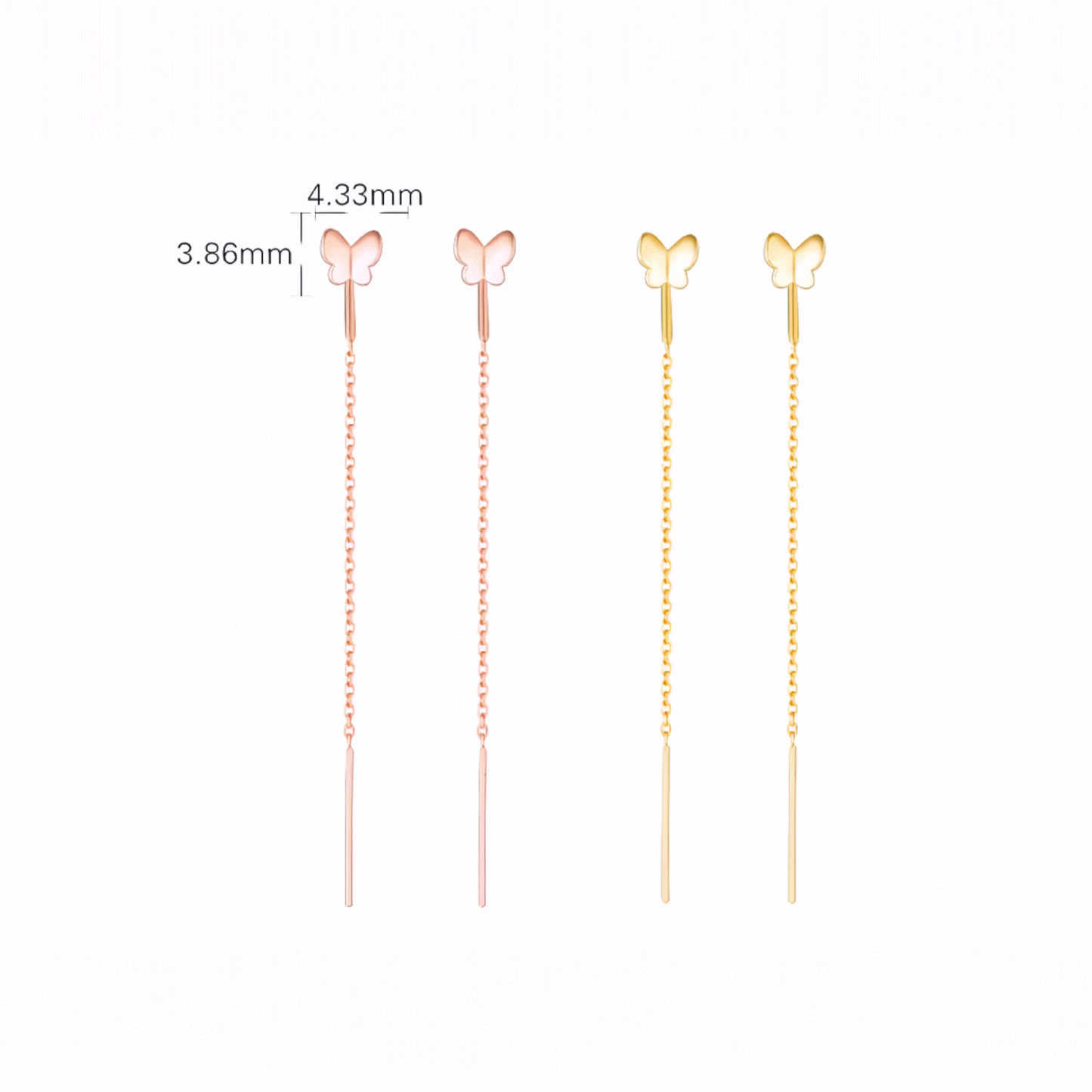 18K Gold Rose Gold Unique and Trendy Threader Butterfly Earrings