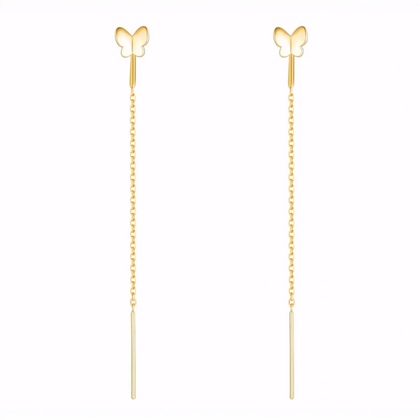 18K Gold Rose Gold Unique and Trendy Threader Butterfly Earrings
