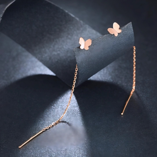 18K Gold Rose Gold Unique and Trendy Threader Butterfly Earrings