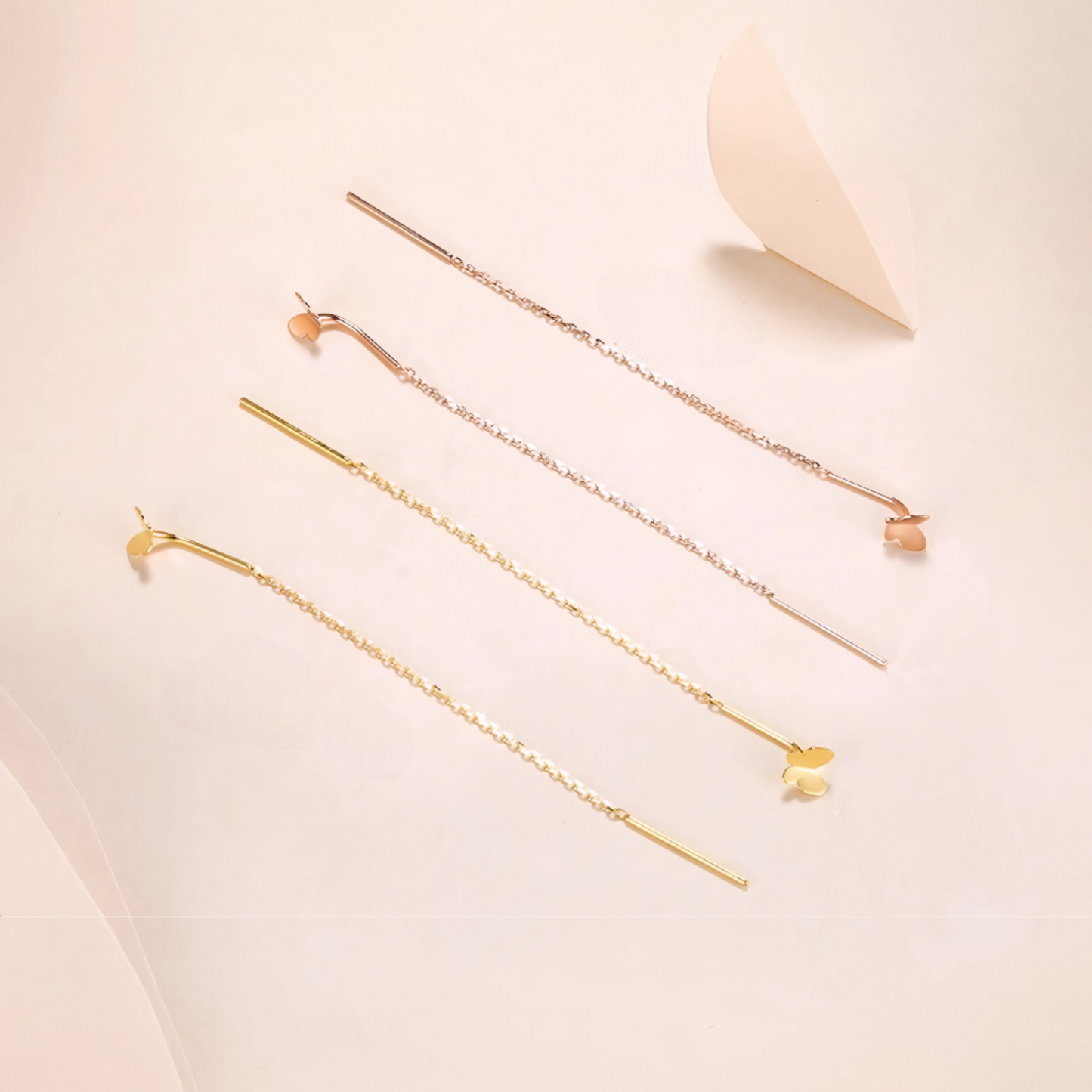 18K Gold Rose Gold Unique and Trendy Threader Butterfly Earrings