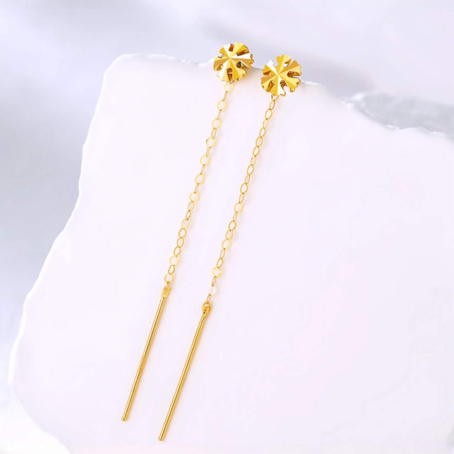 18K Gold Rose Gold Unique and Trendy Threader Snowflake Winter Style Earrings
