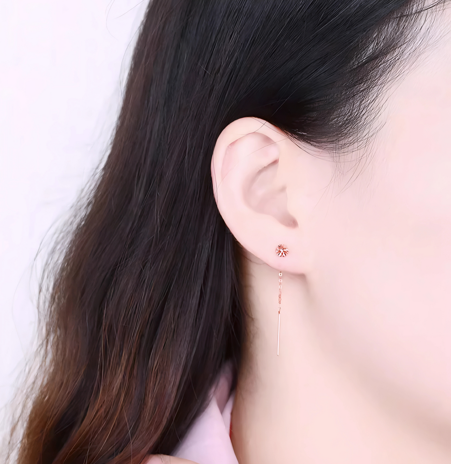 18K Gold Rose Gold Unique and Trendy Threader Snowflake Winter Style Earrings