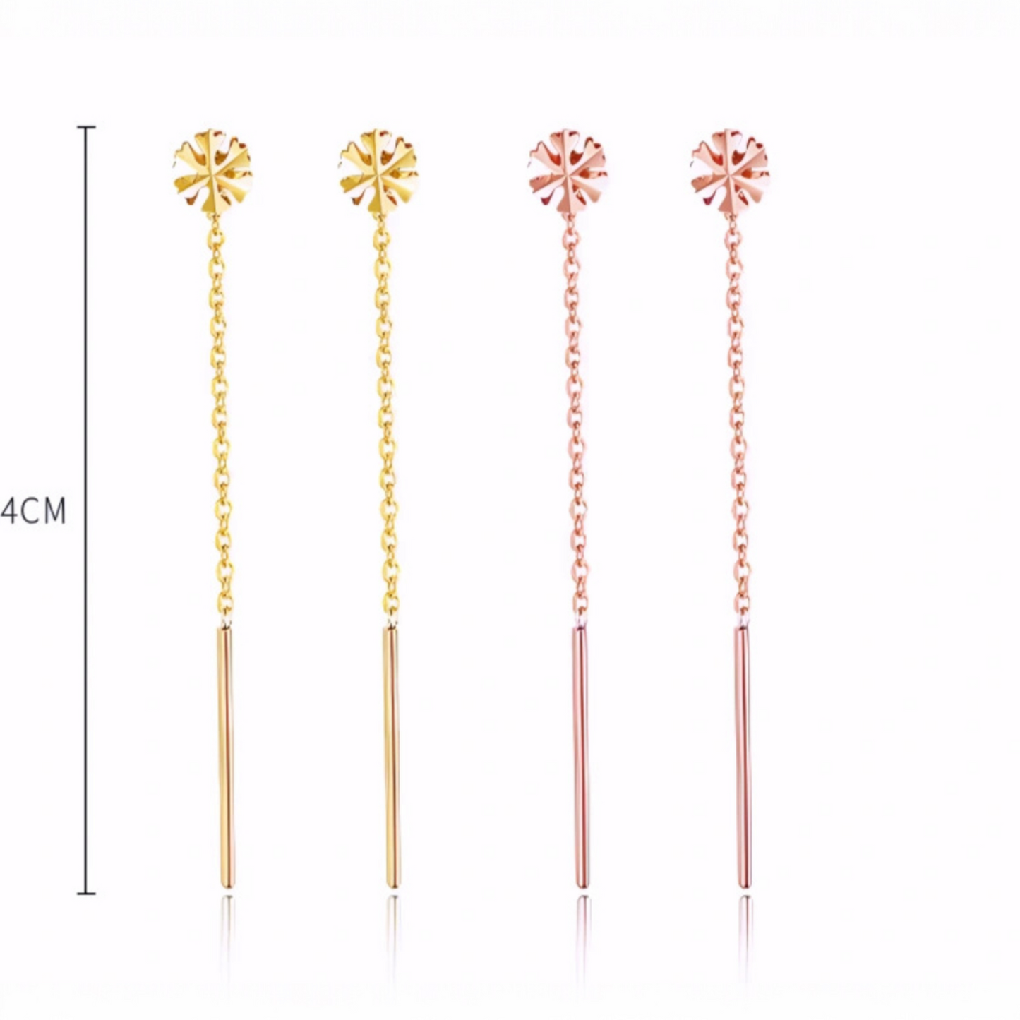 18K Gold Rose Gold Unique and Trendy Threader Snowflake Winter Style Earrings