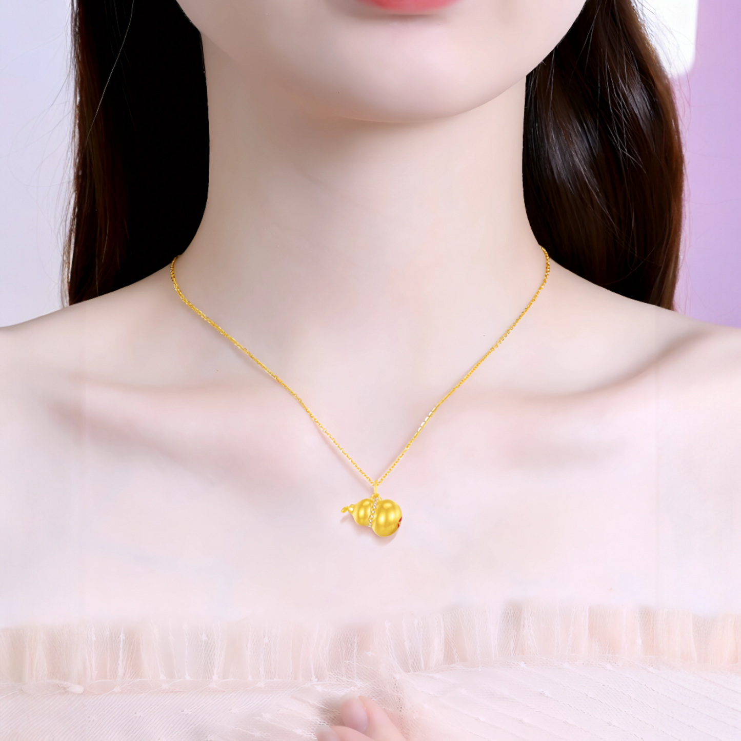 24K 999 Gold 5G Hard Gold Shining Trendy Gourd Enamel Pendant