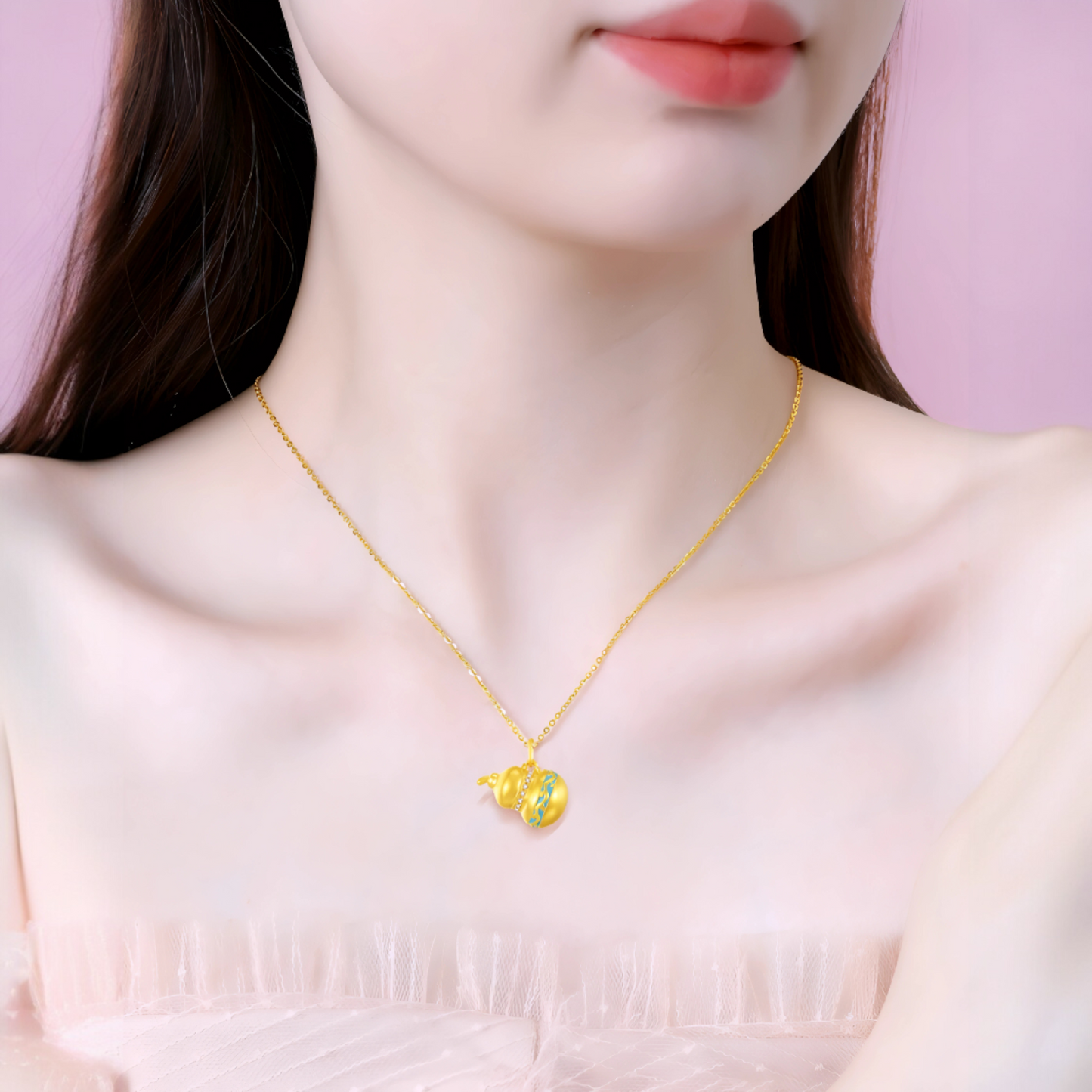 24K 999 Gold 5G Hard Gold Shining Trendy Gourd Enamel Pendant