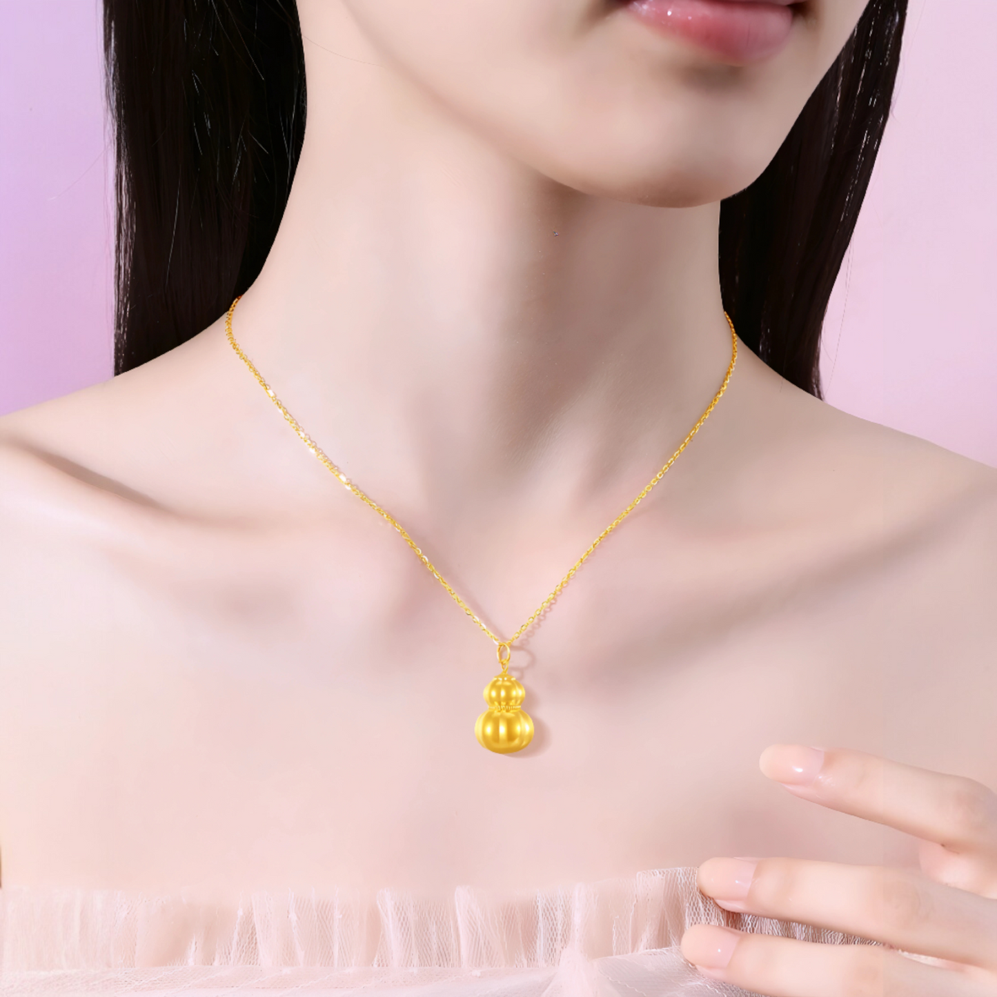 24K 999 Gold 5G Hard Gold Shining Trendy Gourd Enamel Pendant