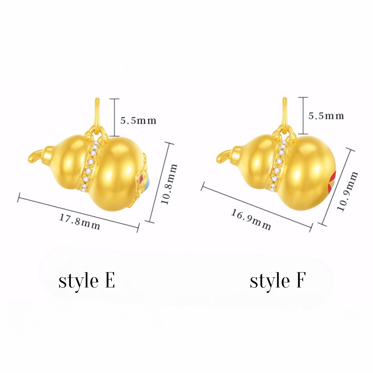 24K 999 Gold 5G Hard Gold Shining Trendy Gourd Enamel Pendant