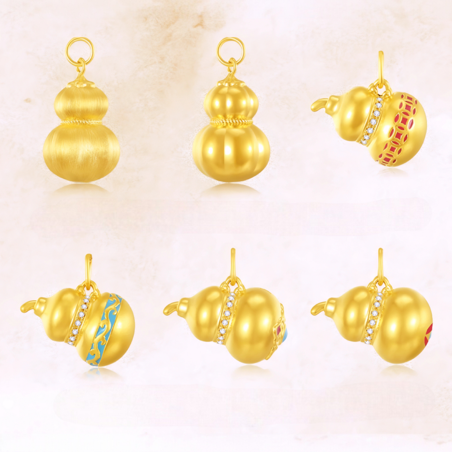 24K 999 Gold 5G Hard Gold Shining Trendy Gourd Enamel Pendant