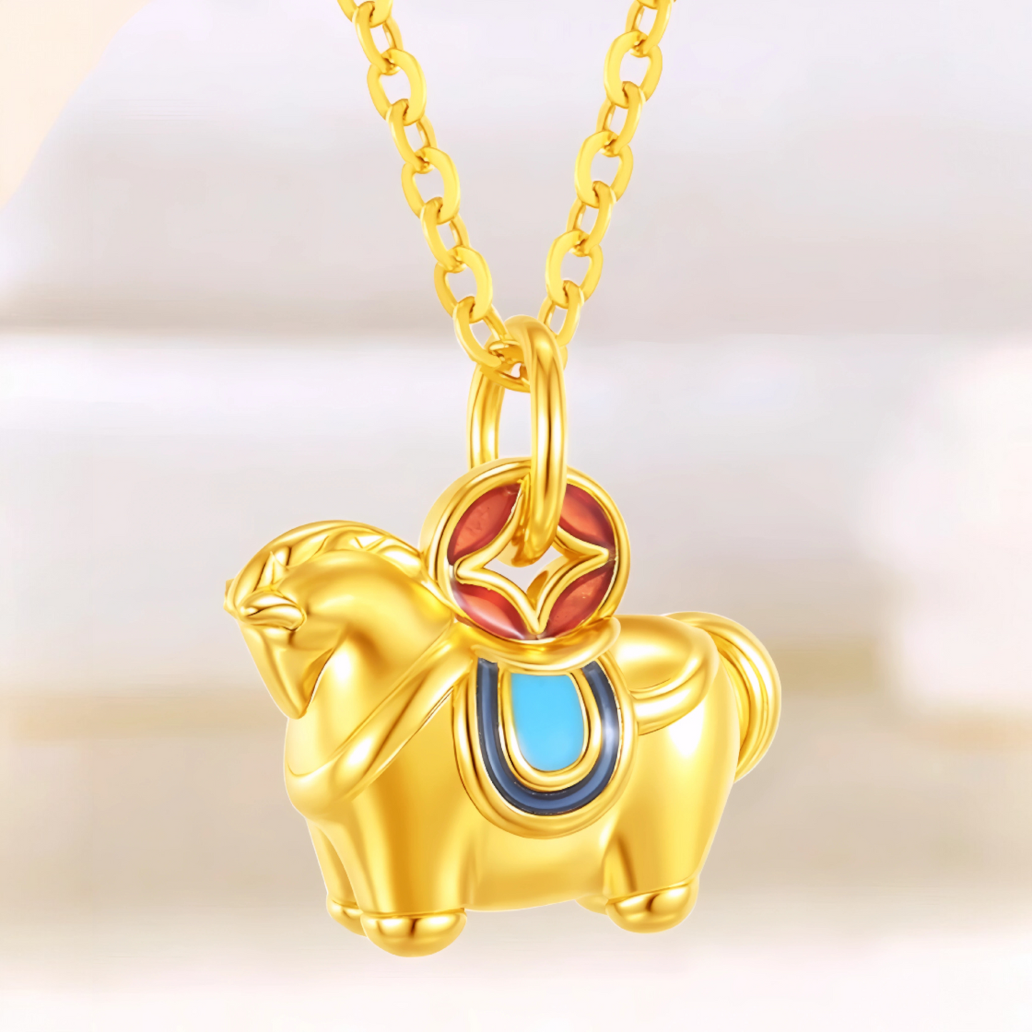 24K 999 Pure Gold Enamel Pony Year of Horse Zodiac Unicorn Charm Pendant