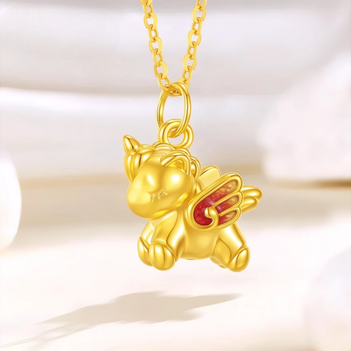 24K 999 Pure Gold Enamel Pony Year of Horse Zodiac Unicorn Charm Pendant