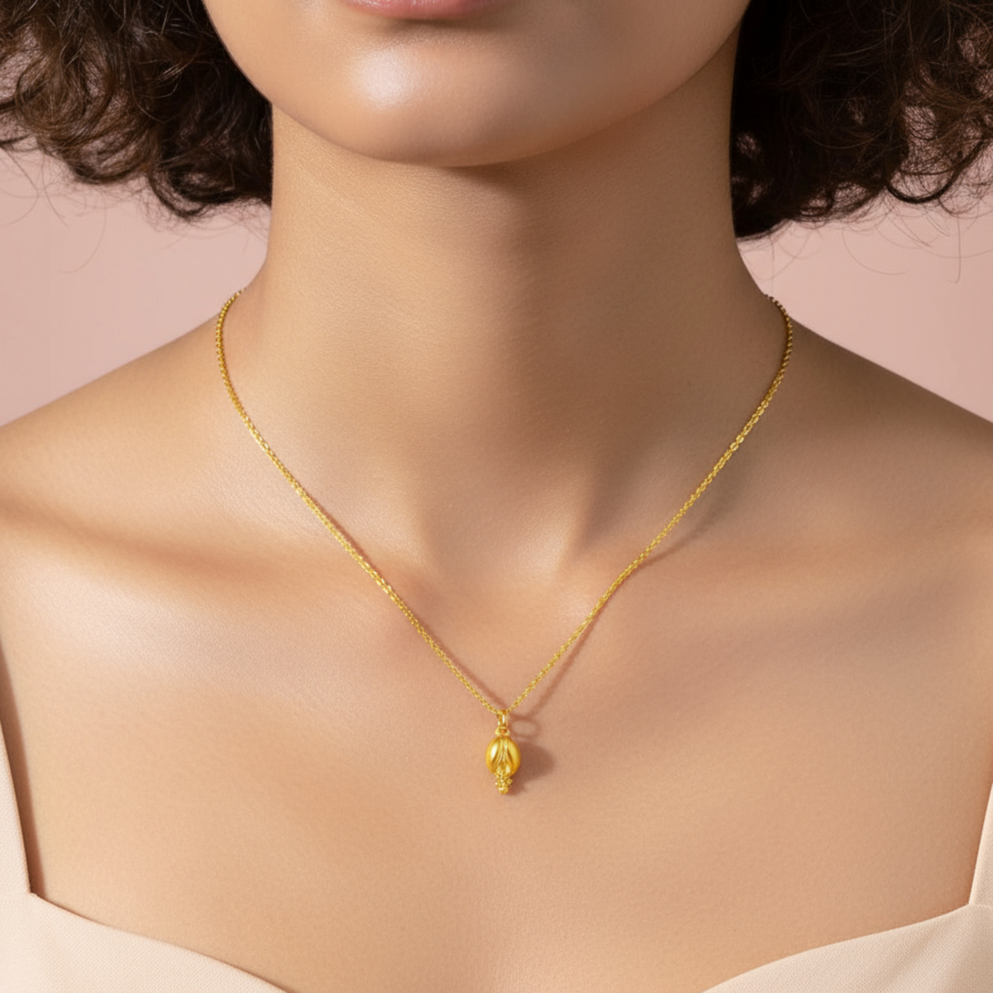 24K 999 Gold Trendy Tulip Flower Pendant Simple and Luxurious