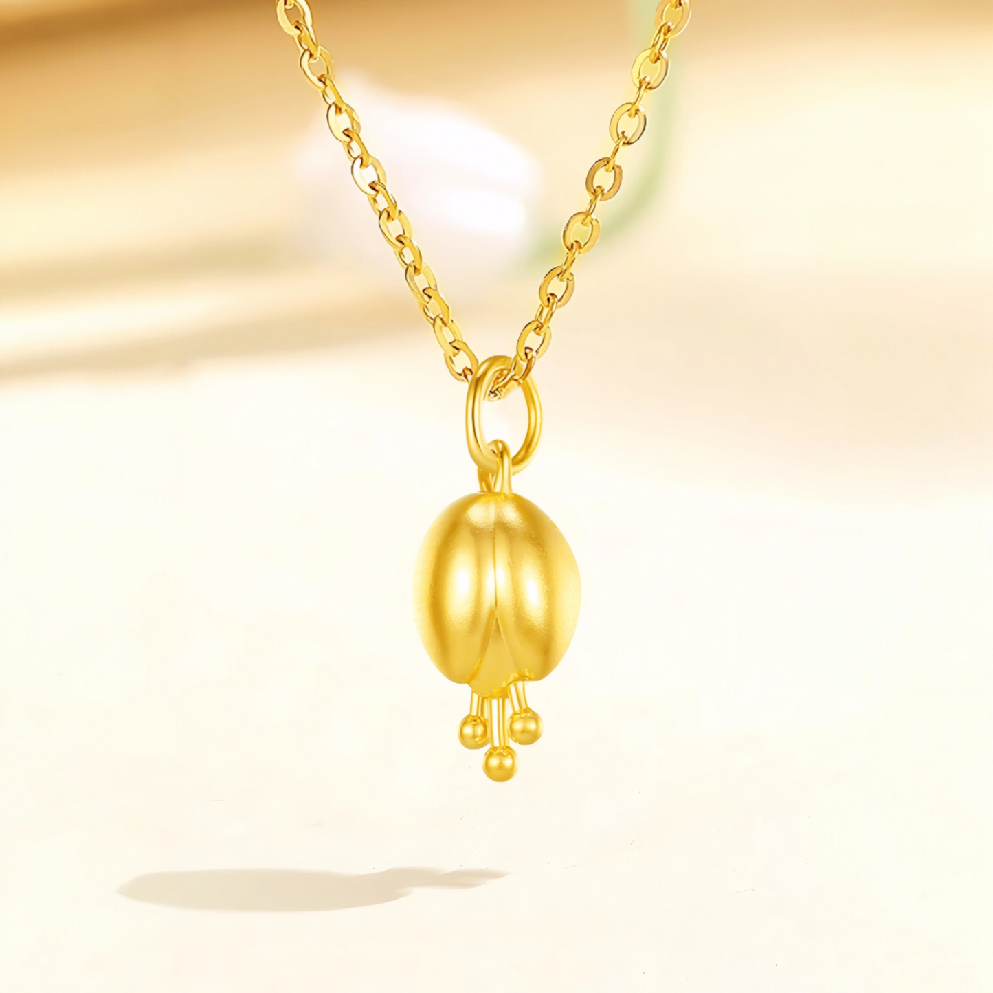 24K 999 Gold Trendy Tulip Flower Pendant Simple and Luxurious