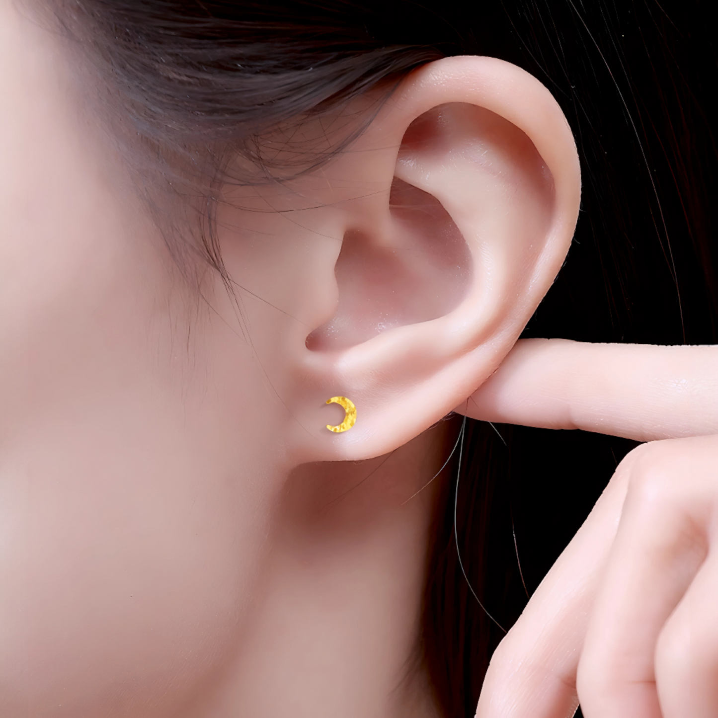 24K 999 Gold Unique and Trendy Scale Shinning Moon Stud Earrings