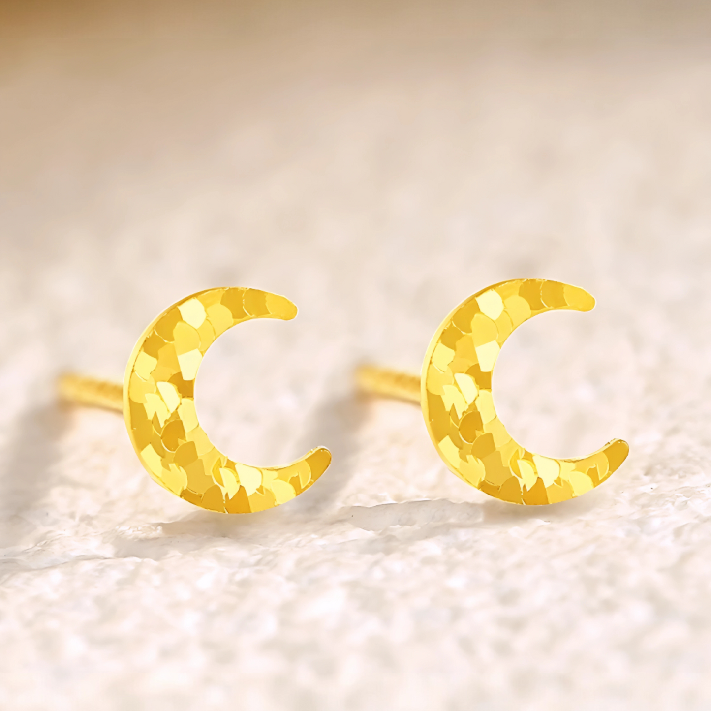 24K 999 Gold Unique and Trendy Scale Shinning Moon Stud Earrings