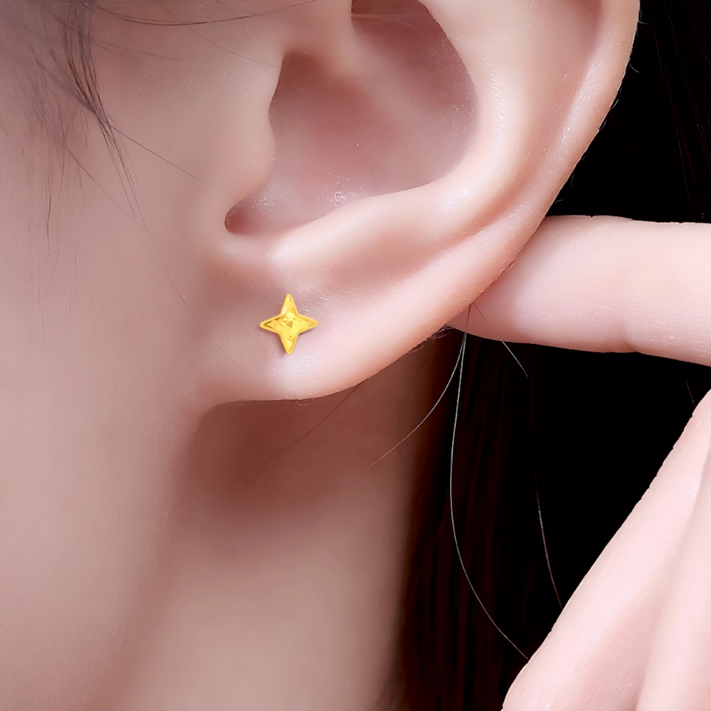 24K 999 Gold Unique and Trendy Scale Shinning Star Stud Earrings