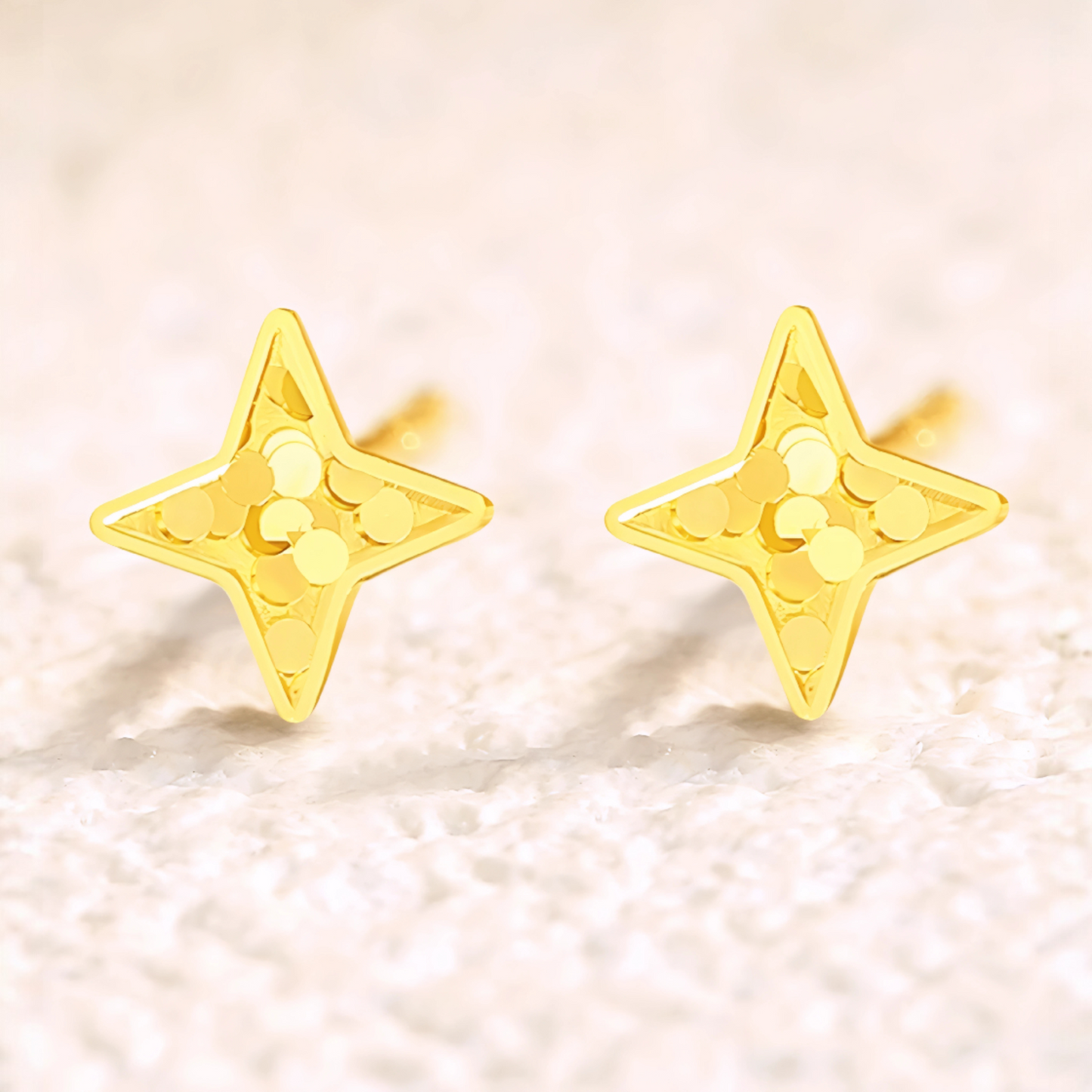 24K 999 Gold Unique and Trendy Scale Shinning Star Stud Earrings