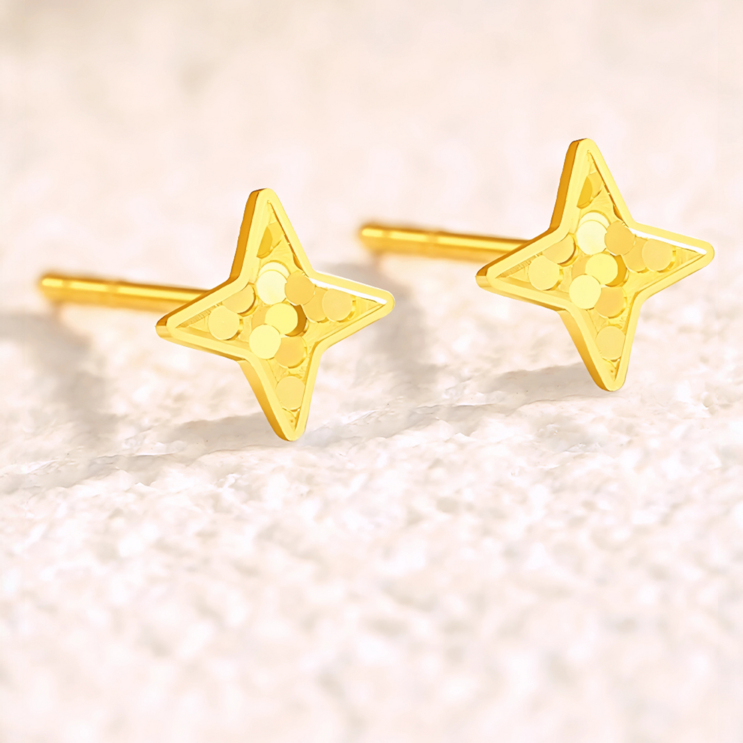 24K 999 Gold Unique and Trendy Scale Shinning Star Stud Earrings