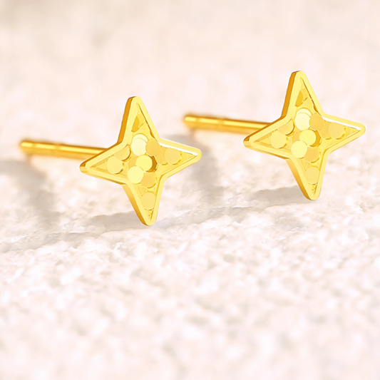 24K 999 Gold Unique and Trendy Scale Shinning Star Stud Earrings