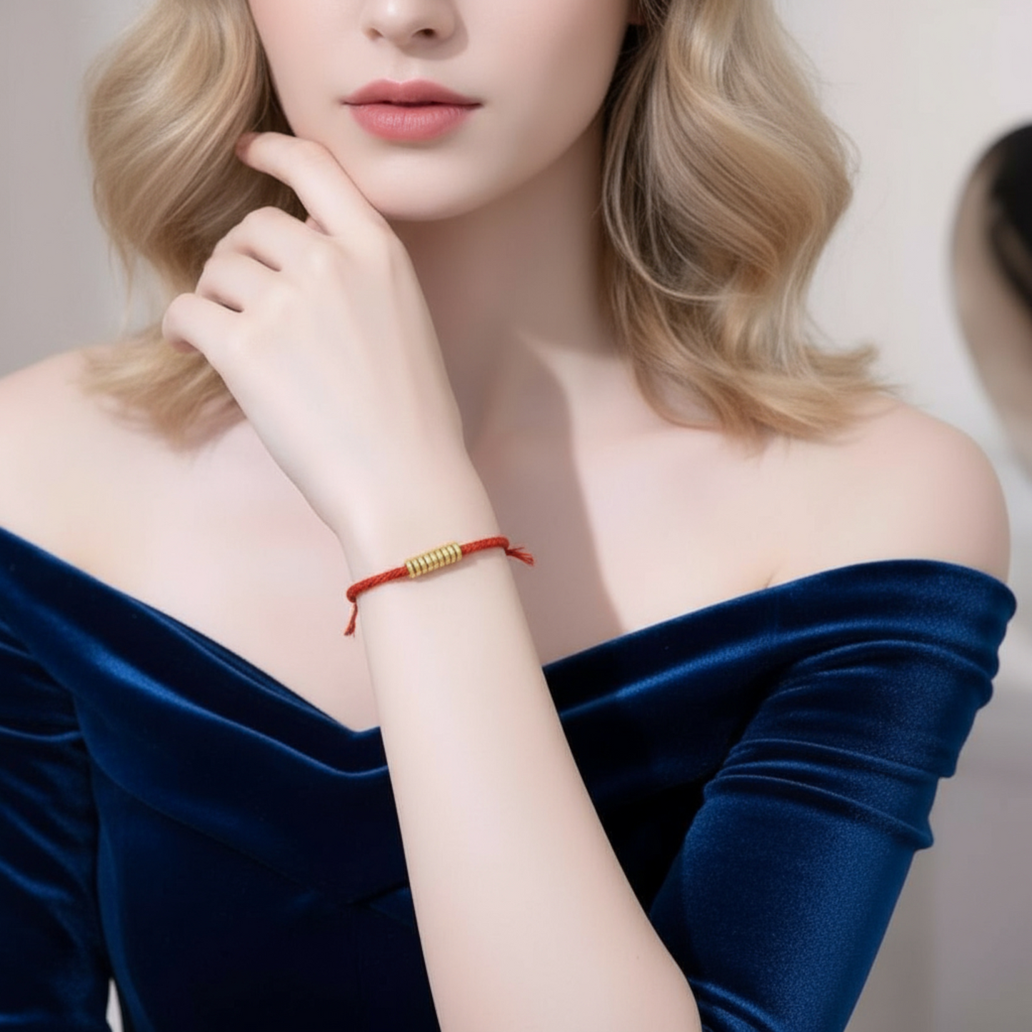 24K 999 Gold Beads with Red Rope Braided String Bracelet