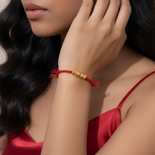 24K 999 Gold Beads with Red Rope Braided String Bracelet