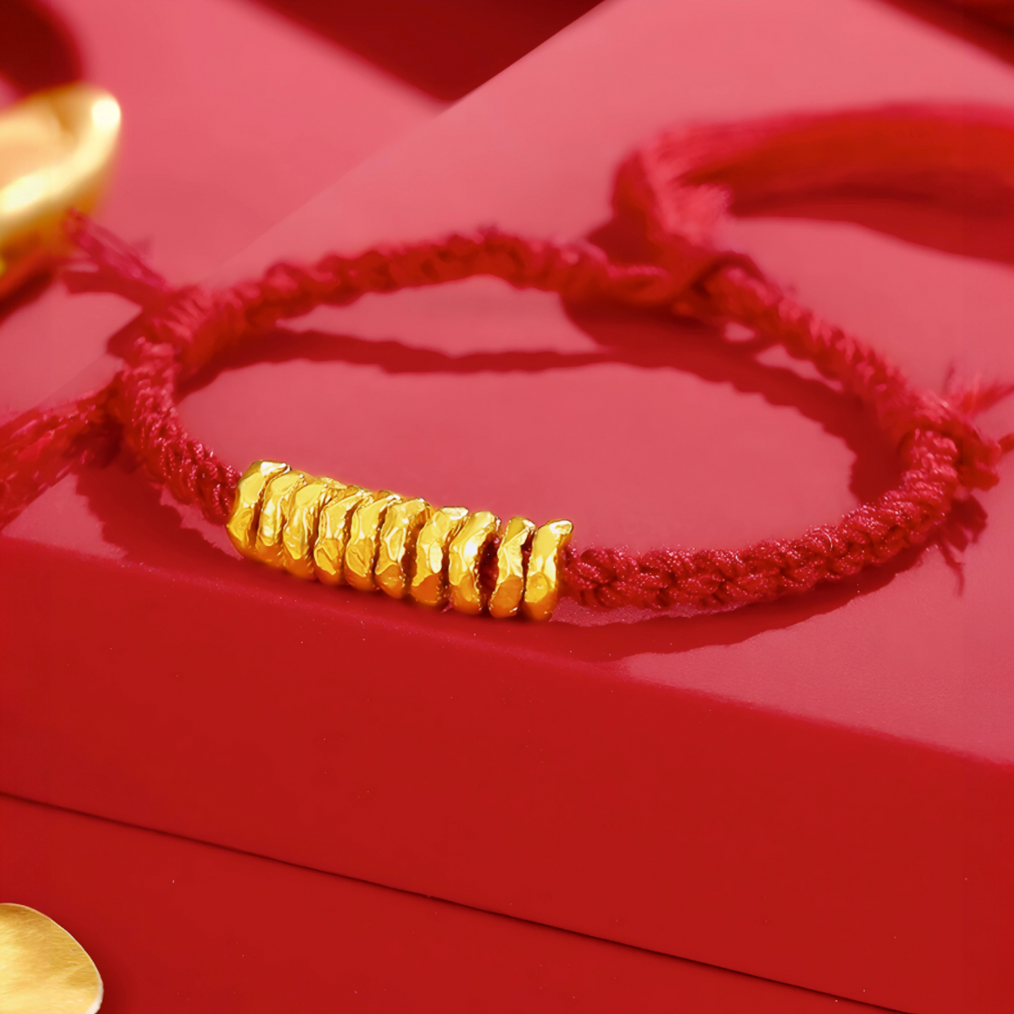 24K 999 Gold Beads with Red Rope Braided String Bracelet