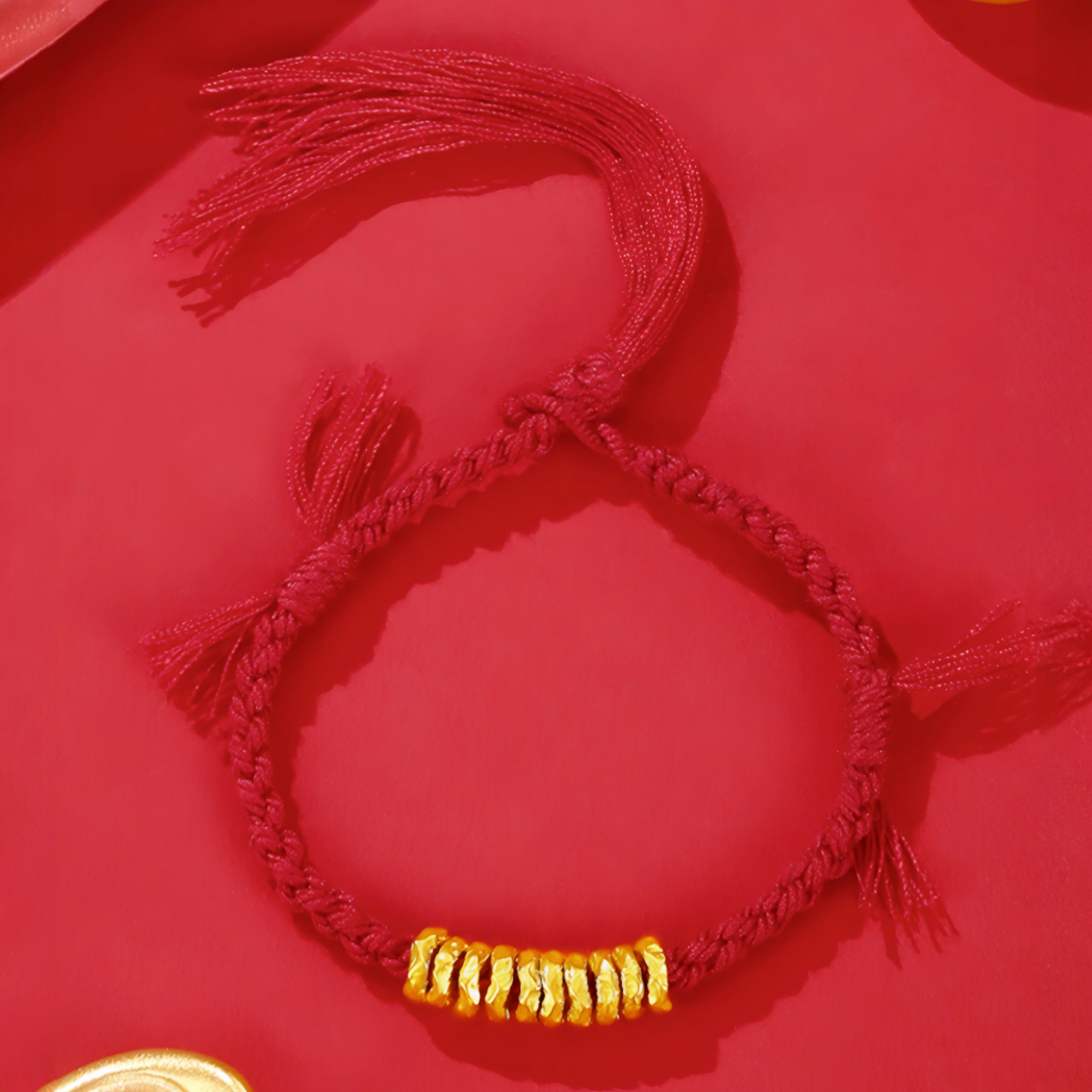 24K 999 Gold Beads with Red Rope Braided String Bracelet